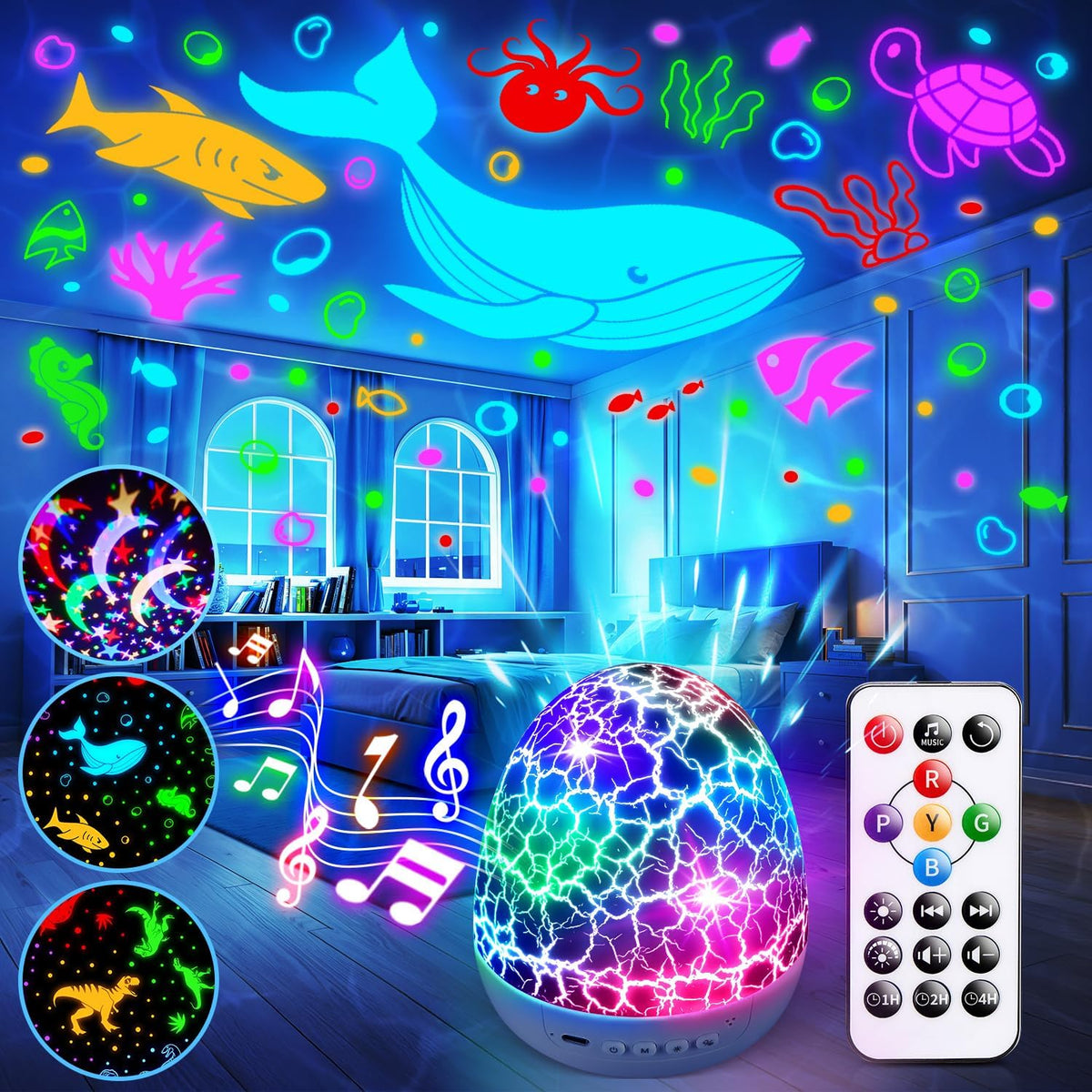 Dinosaur Baby Sound Machine Night Light Projector, 22 White Noise Machine Baby 5.3 Bluetooth Speaker, 196Color Remote Control | Toddler Night Light for Kids, Boy Gift Dinosaur Decor Galaxy Light