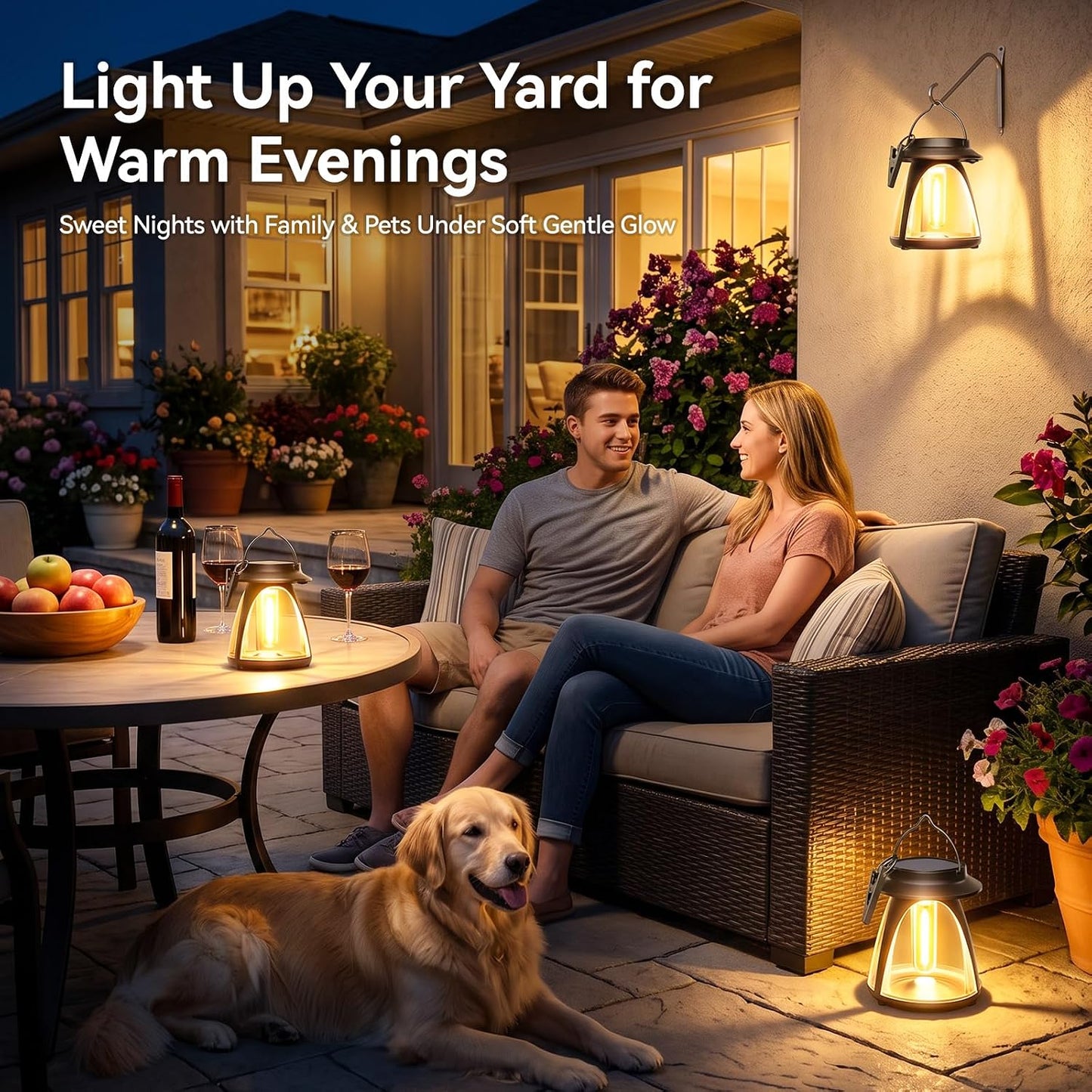 Outdoor Hanging Solar Lanterns, IP65, 2 Brightness Modes, 2 Pack | Warm white light with 2 brightness modes, 8–12 hour runtime and dusk-to-dawn sensor for patios, porches, yards and camping