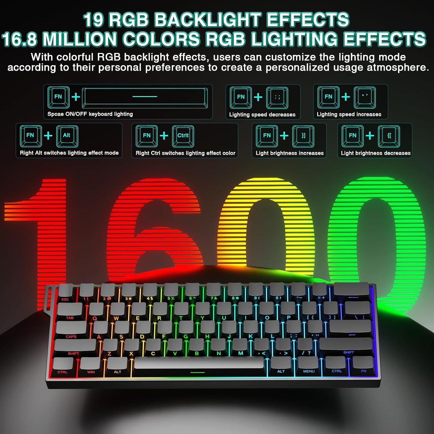 Aula MINI60 HE PRO Wireless Gaming Keyboard 60%,Hall Effect Rapid Trigger Magnetic Keyboard,8000Hz Polling,Tri-Mode(BT5.0/2.4GHz/USB-C),RGB Hot Swappable Compact Mechanical Keyboard for Gamer(Black)