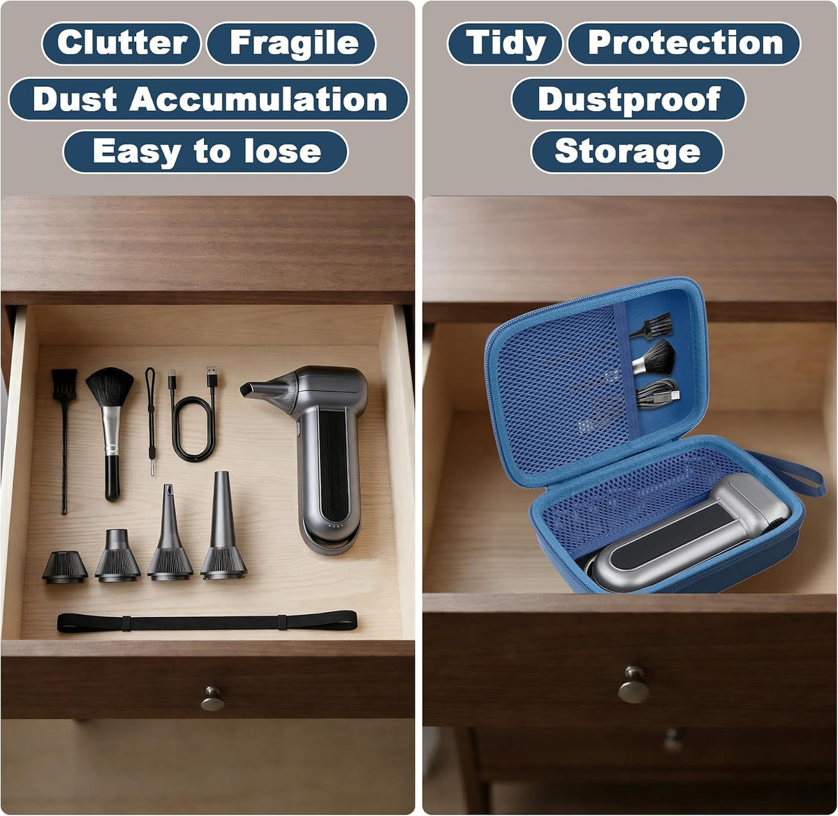 Hard Storage Case for WOLFBOX MF100/MF50/MF60/70 Electric Air Duster | Shockproof, Anti-crush, Mesh Pocket, Accessory storage, Not losing accessories, Protective Storage Box, Blue Case