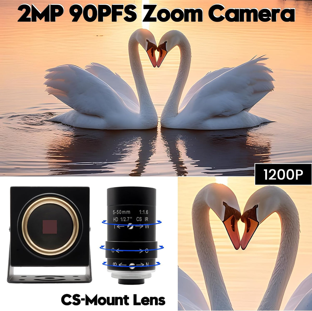 SVPRO 2MP Global Shutter USB Camera 90FPS High Speed Camera with 5-50mm Zoom Lens,Manual Focus Webcam for Glof Swing,10X Optical Zoom Industrial Video Camera USB Plug and Play for Computer
