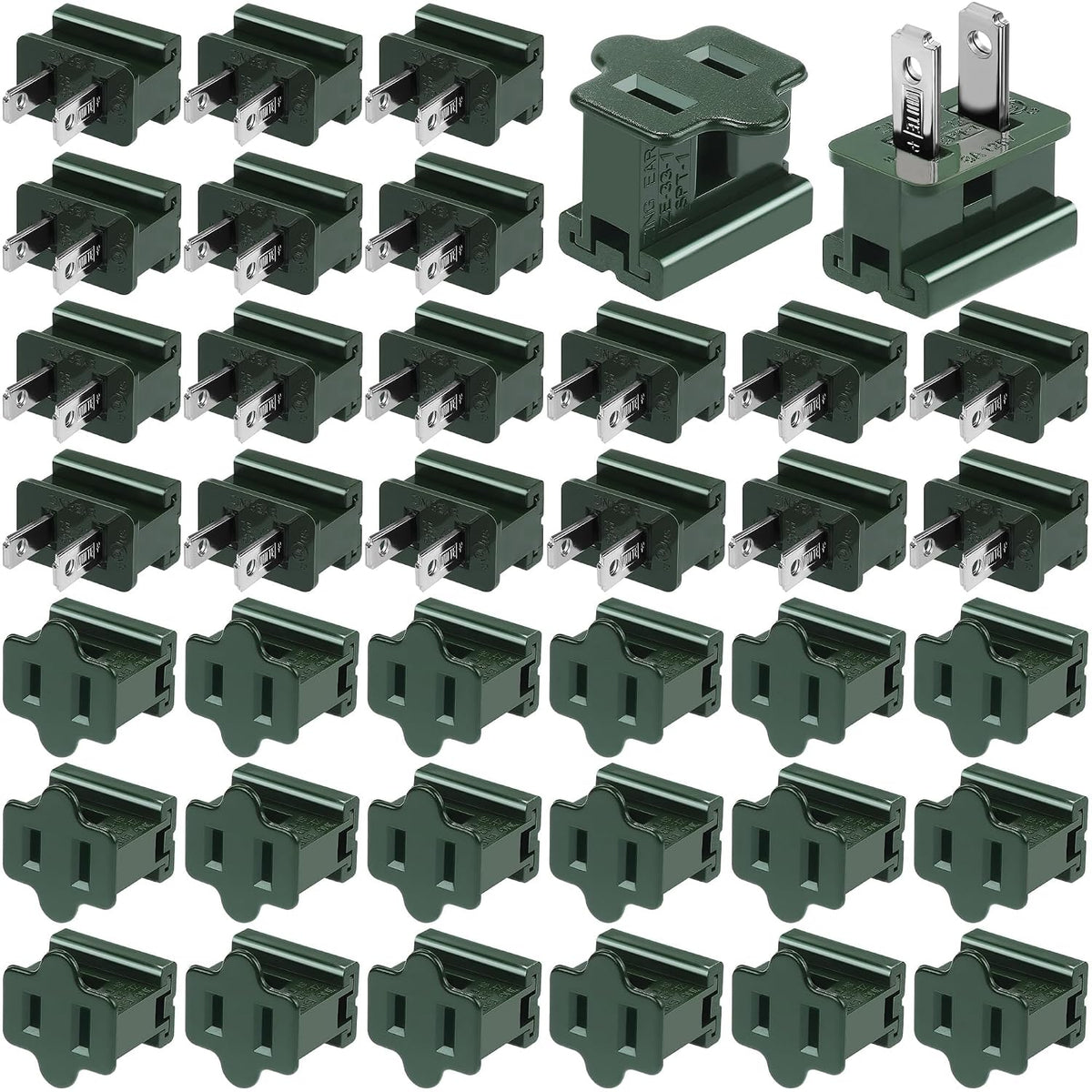 Fovths 12 Pieces Christmas Male and Female SPT-2 Vampire Plugs Light Slip Zip Plug Green Gilbert Plugs Electrical Light End Plug for Xmas Holiday Outdoor Indoor Lighting, 6 Female+6 Male