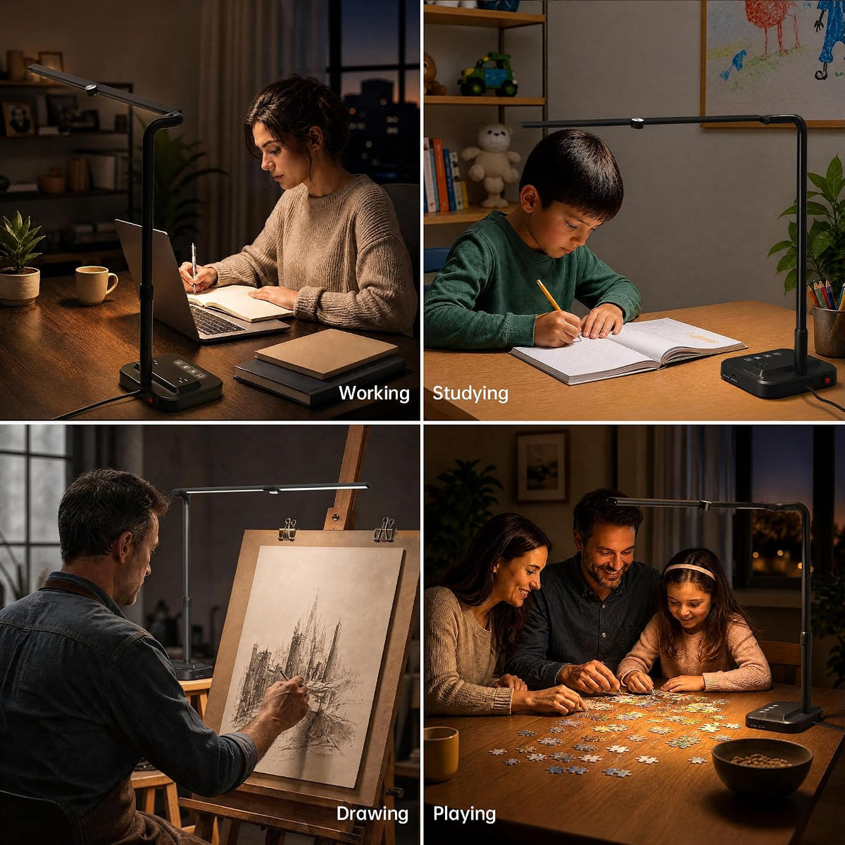 SIBRILLE LED Desk Lamp, Ultra Wide Computer Light, Dimmable Desk Light with USB Fast Charging, Adjustable Foldable Eye Caring Office Desk Lamp for Monitor Work Gaming Home Study