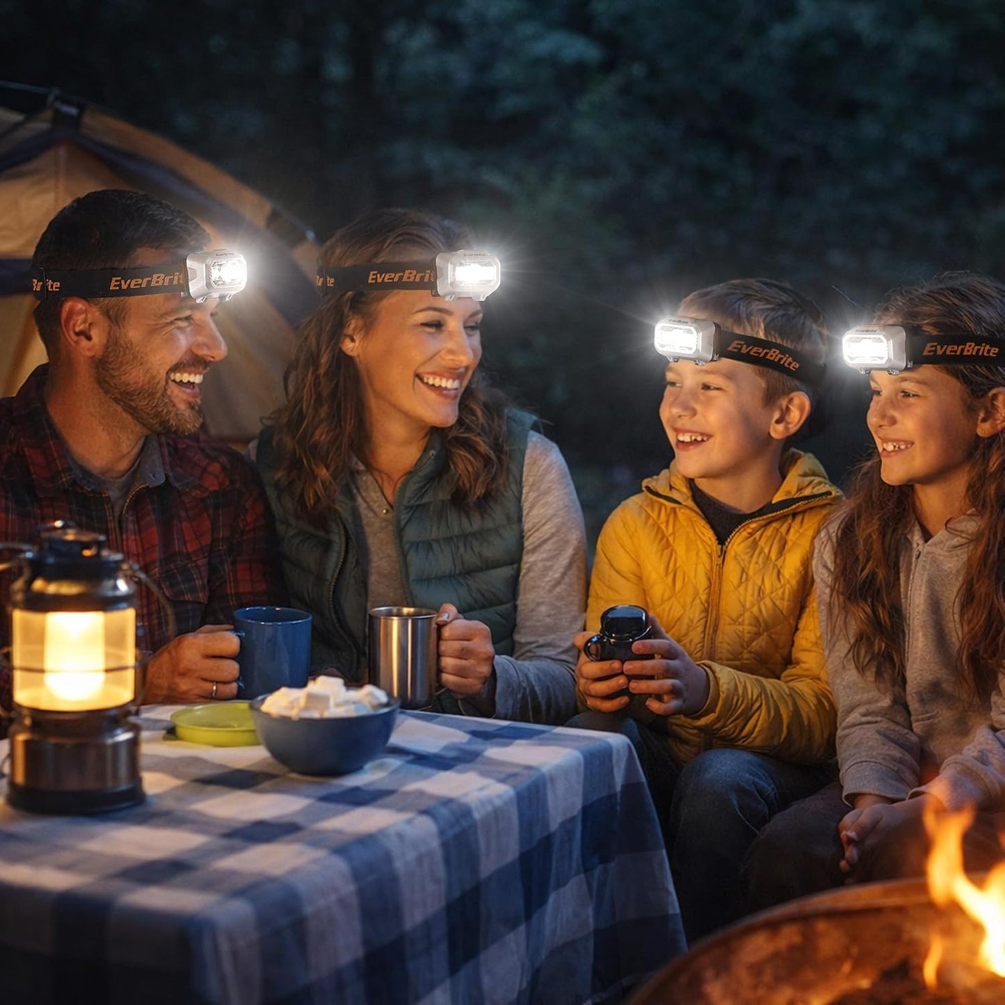 EverBrite 5 Pack LED Headlamp, 4 Lighting Modes with Pivoting Light Head | Batteries Included, IPX4 Water Resistant, Adjustable Headband, Battery Powered, Ideal for Camping, Running, Hiking, Emergency