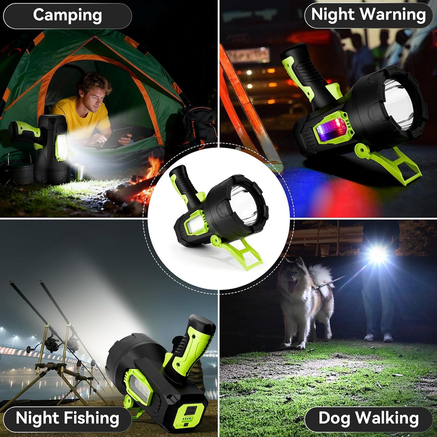 Rechargeable Spotlight,2000000 Lumens Super Bright LED SpotLights Flashlight, Spot Lights Long Runtime Waterproof ,Spot Light Outdoor Handheld with Cob Light & Foldable Tripod for Camping