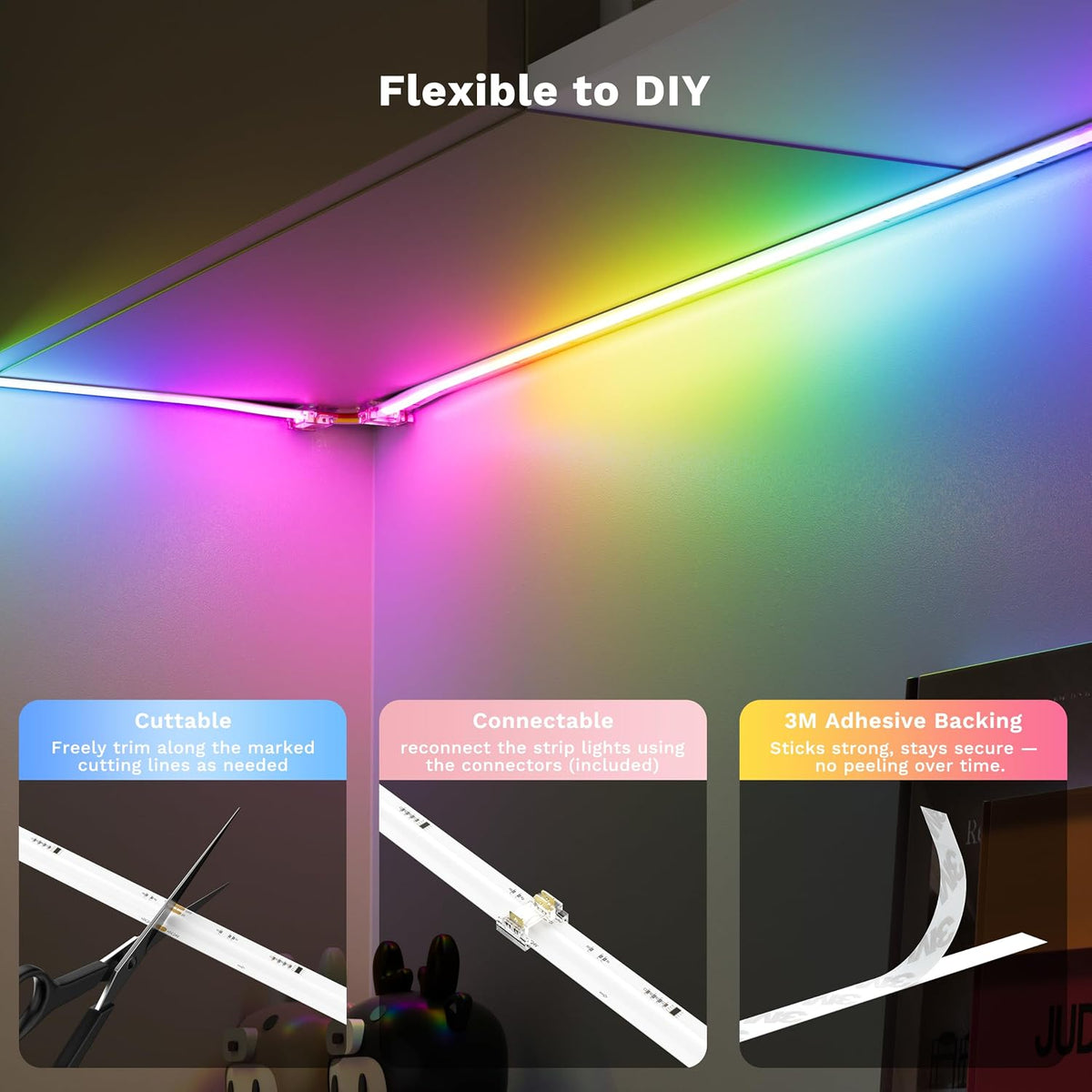 MIWISE COB LED Strip Light,RGB Smart IC COB LED Strip Lights Music Sync Bluetooth with APP Control,Addressable Color Chasing DIY 16M Colors,LED Tape Lighting for Bedroom Home Party Decor,9.84ft