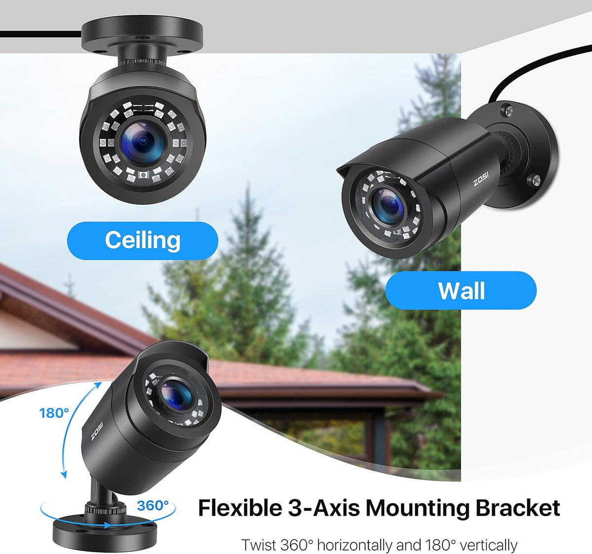 ZOSI 4 Pack 1080P HD TVI Wired Security Cameras, Outdoor Indoor Bullet Cam