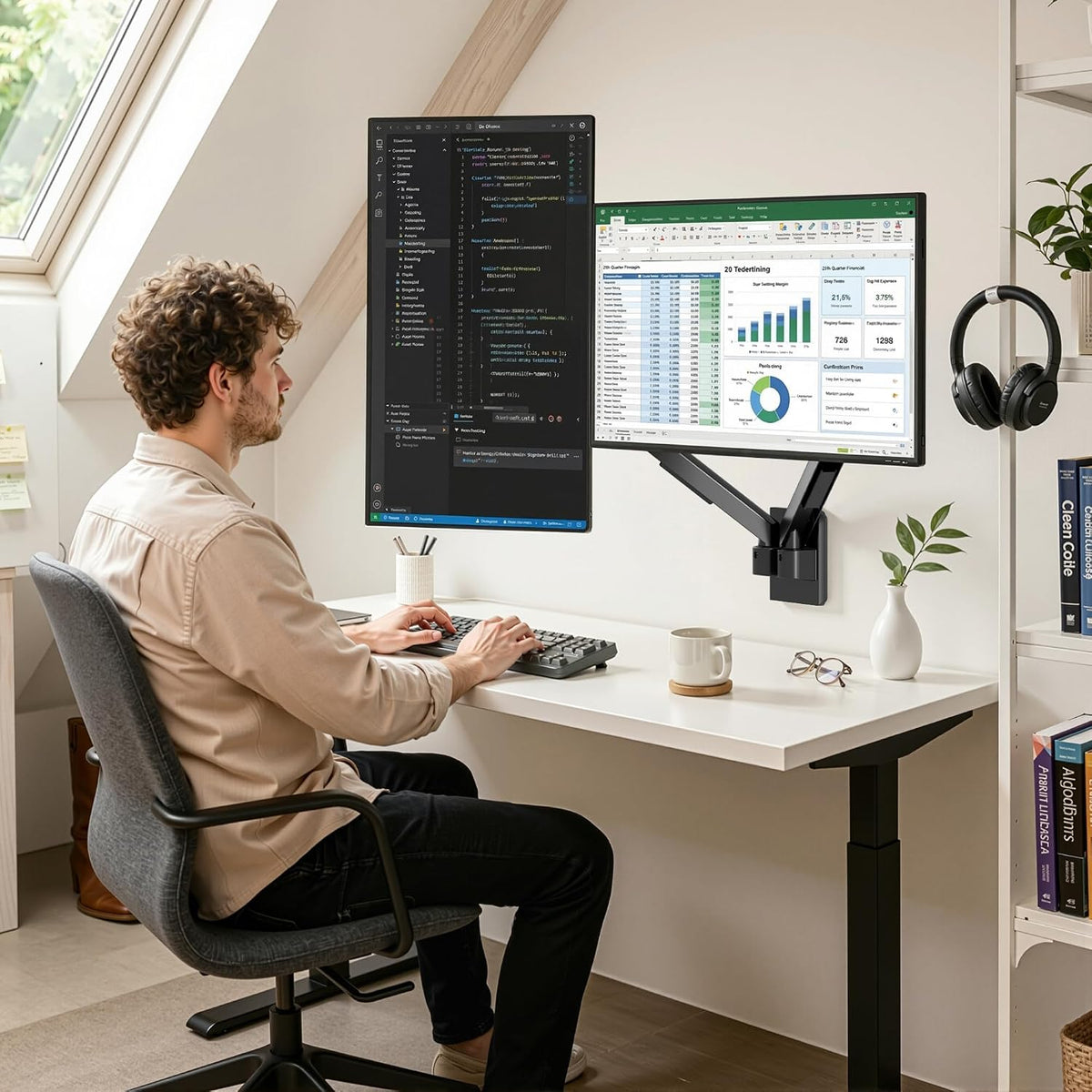 PEGZONE Dual Monitor Wall Mount for 17-32" Computer Screens,Up to 19.8 lbs