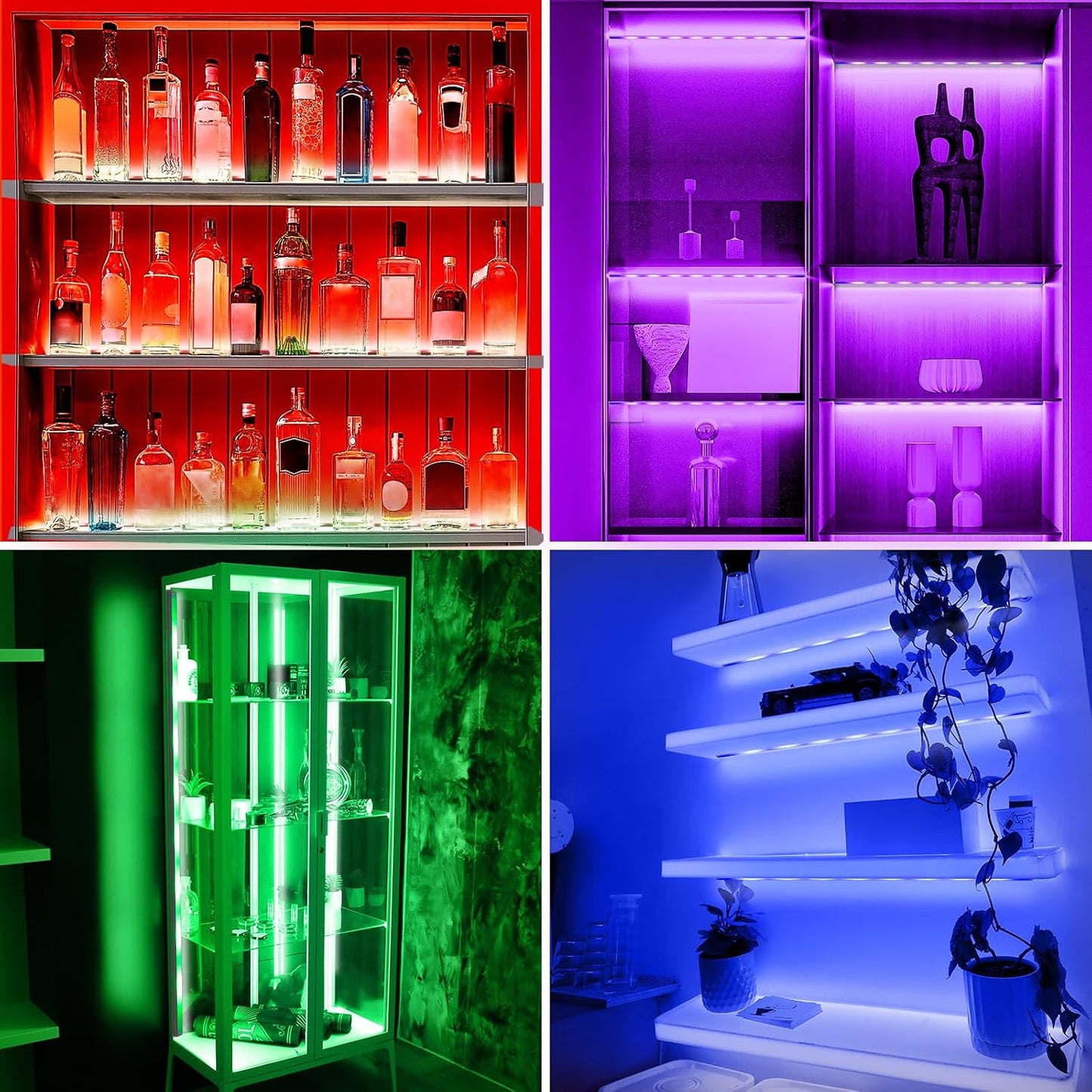JUSJUBR RGB Shelf Lights, 4 PCS 12 Inch LED Light Bars for Night Ambient Lighting, Multiple Colors and Lighting Modes, App & Remote Control, Mood Lighting for Shelves, Cabinets, Display Cases, Desks