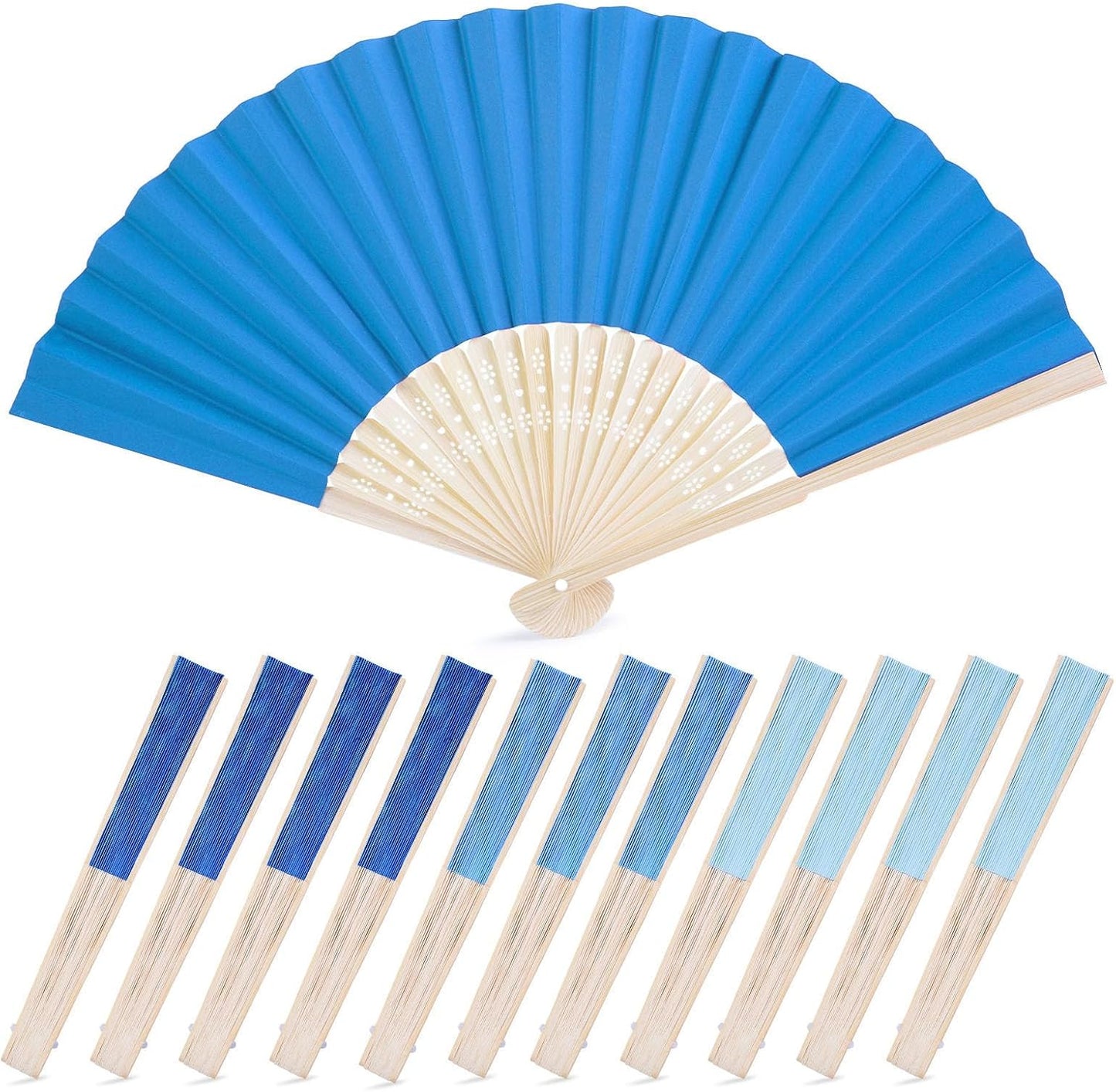 JOHOUSE 12 PCS White Paper Fans Handheld, 8.3 Inch Foldable Hand Fan | Folding Fans Handheld for Women, Wedding Guests, Bridal & Baby Shower Favors, Birthday Party Decorations