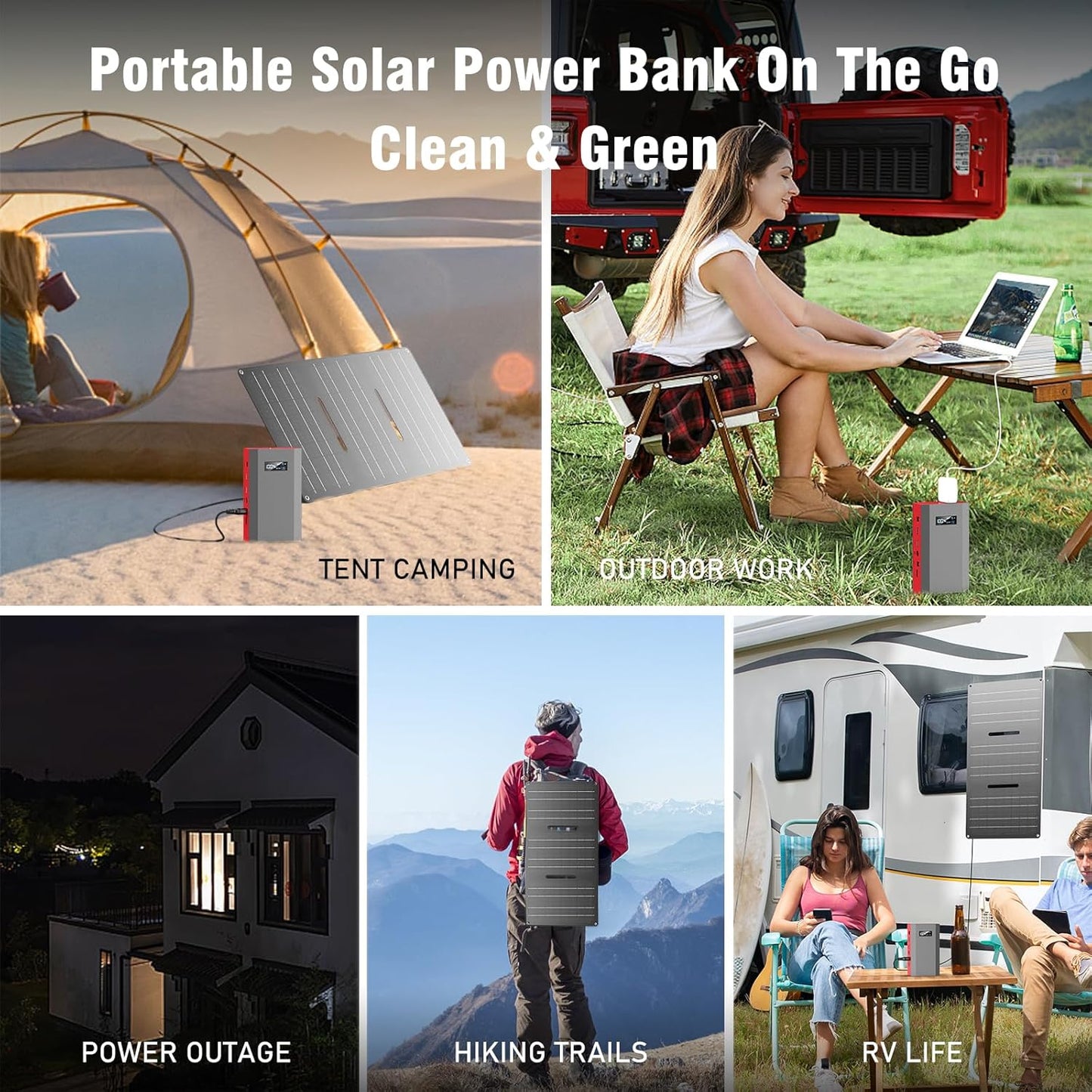 Portable Solar Power Bank with AC Outlet 65W 110V External Battery Pack | 24000mAh Portable Laptop Charger with Foldable Solar Panel 30W for Outdoor Smart Devices Camping Hiking Trip Off Grid Backup
