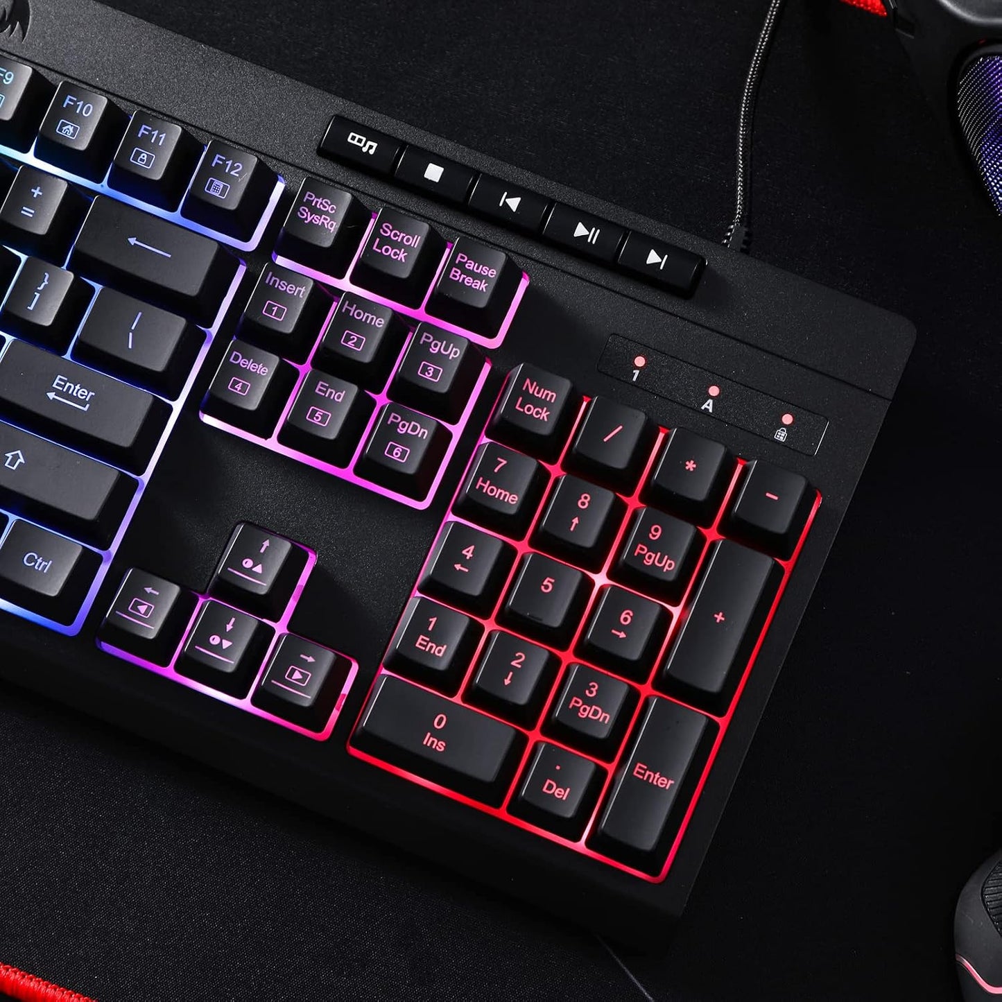 Redragon K512 RGB Membrane Gaming Keyboard, 6 Macro Keys & Easy Media Wheel | Dedicated Scroll Controls, No Software Needed 6 On-the-Fly Combos for Extensive Games, 13 Backlight Modes, Wrist Support