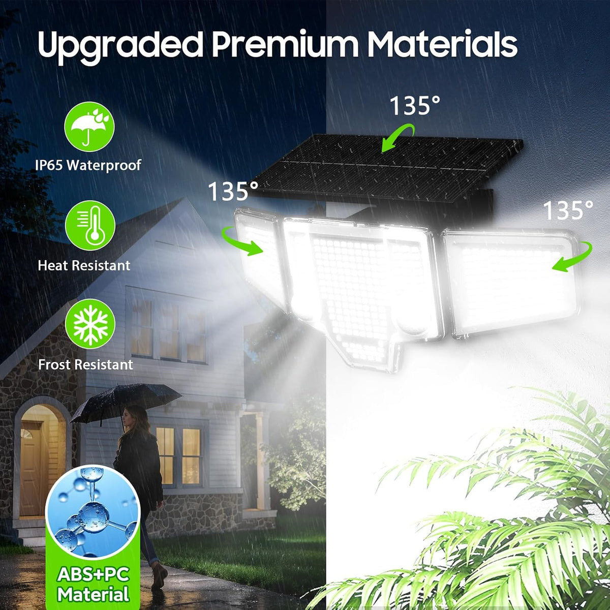 Solar Flood Lights,4000LM Dual Motion Sensor Outdoor Lights, 2 Pack
