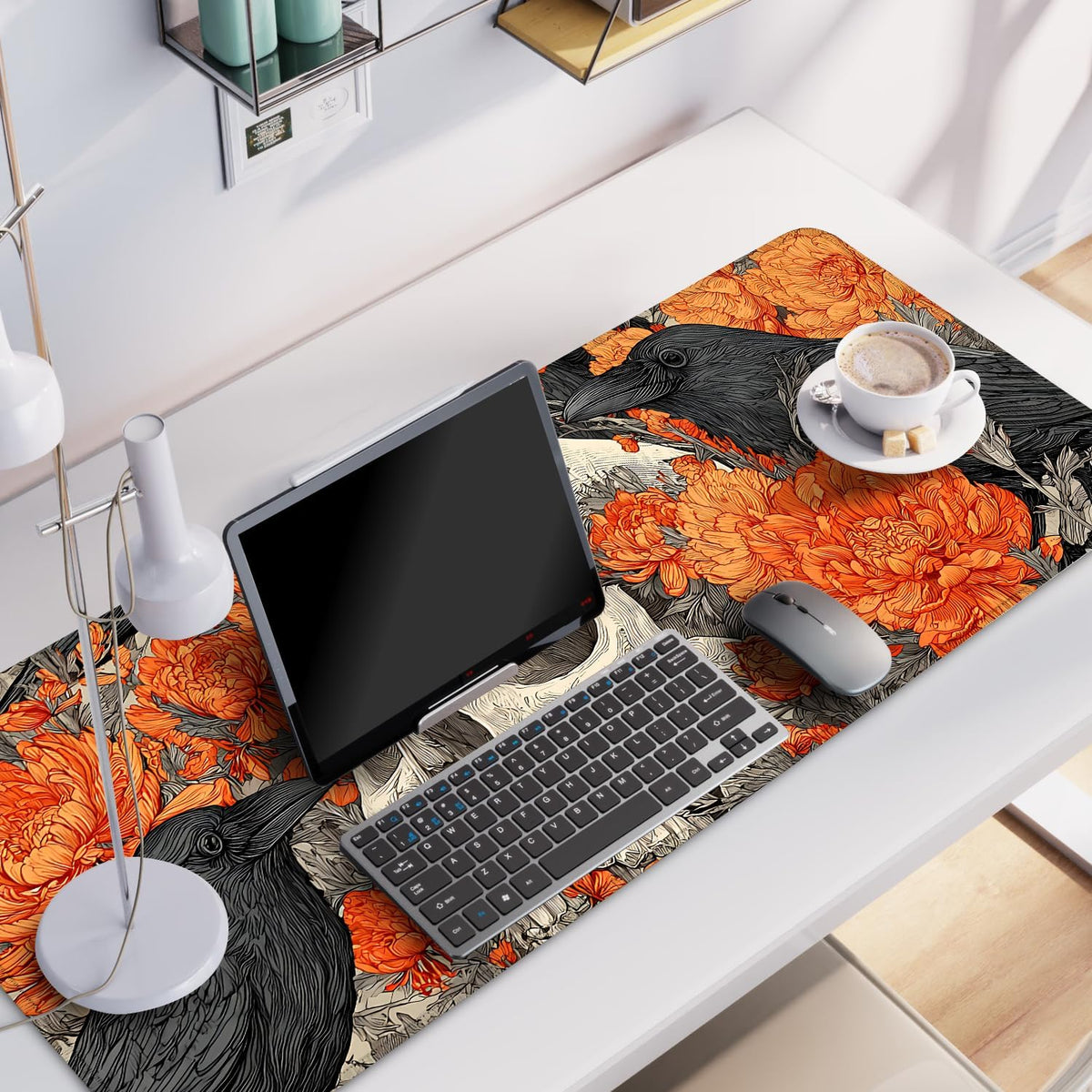Mouse Pad Desk Mat for Desktop, Large 31.5" x 11.8" Extended Gaming Mousepad with Skull and Raven Design, Waterproof Non-Slip Rubber Base, Computer Laptop Desk Accessories for Women Men Home Office