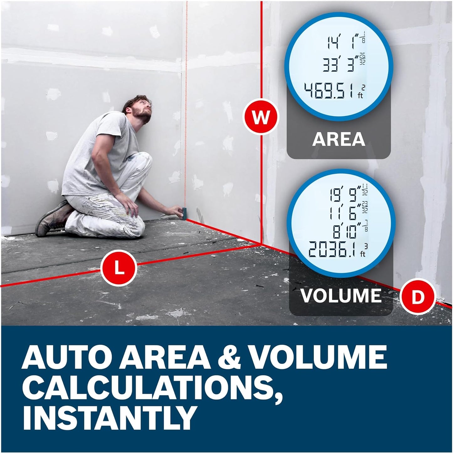 BOSCH GLM165-40 Blaze™ Pro 165 Ft. Laser Measure, Distance Measuring Laser | Backlit display, area and volume calculations, indirect measurement