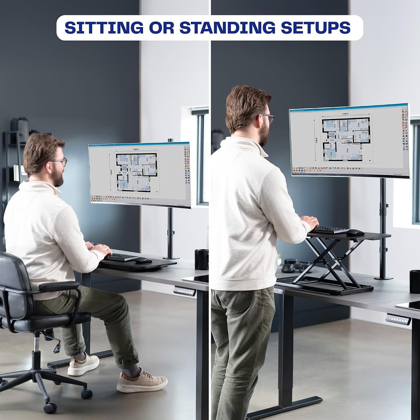 VIVO Single Monitor Desk Mount, Extra Tall Fully Adjustable Stand for 1 LCD Screen up to 32 inches, Ultra Wide Screens up to 38 inches, 22 lbs Capacity, STAND-V001T