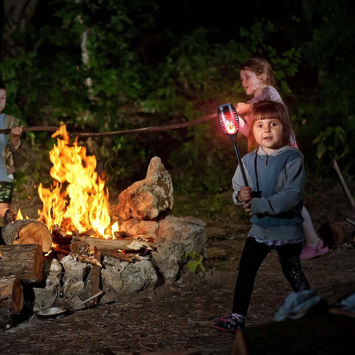 Toodour Solar Torch Flame Lights, 12 Pack Solar Halloween Lights Outdoor | with Flickering Flame, Waterproof Patio Light Landscape Decoration Lighting for Garden Yard Outdoor Halloween Decor - Red