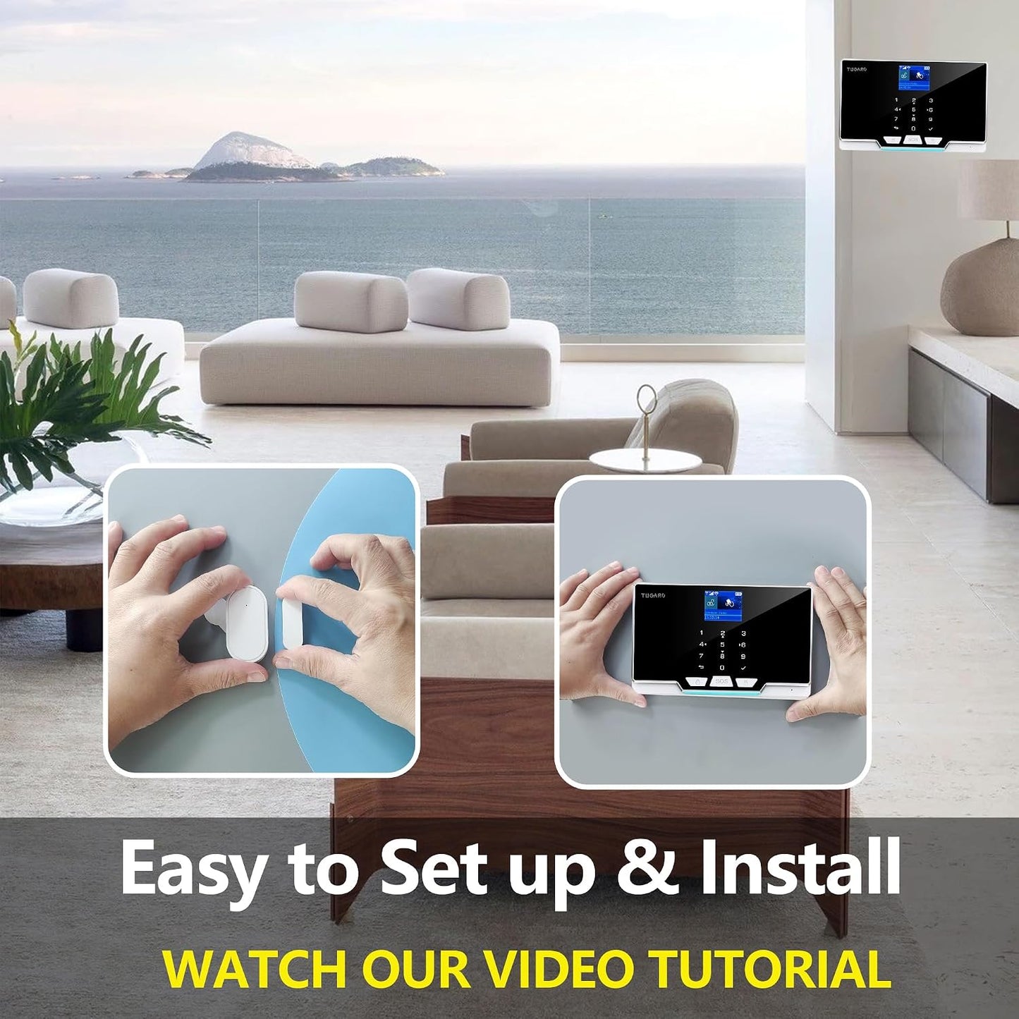 Alarm Security with Phone APP Alert,1.8" TFT Colorful Screen Smart Home Security System 12Pieces Kits,Monitor Sensor,Remote Controls,Compatible with Alexa and Assistant for Home Apartment Villa,Black