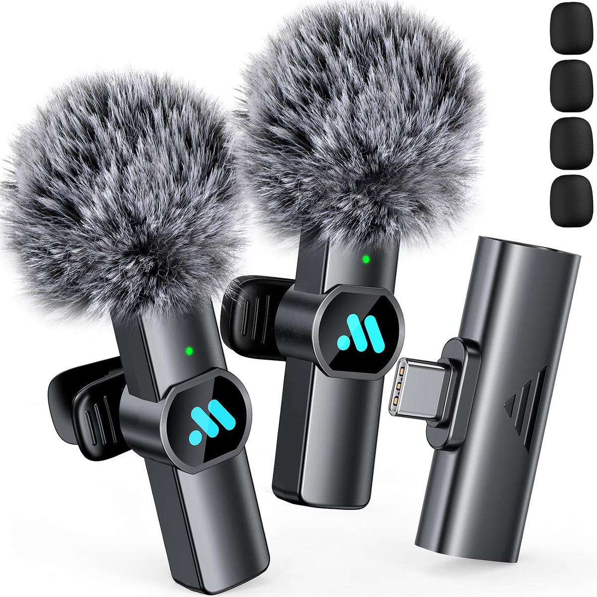 Leettus 2pcs Dual Receivers Mini Microphone for iPhone iPad Android Video Recording,Lavalier Wireless Microphones for Game,Live Streaming,Interviews,YouTube,TikTok,Vlog