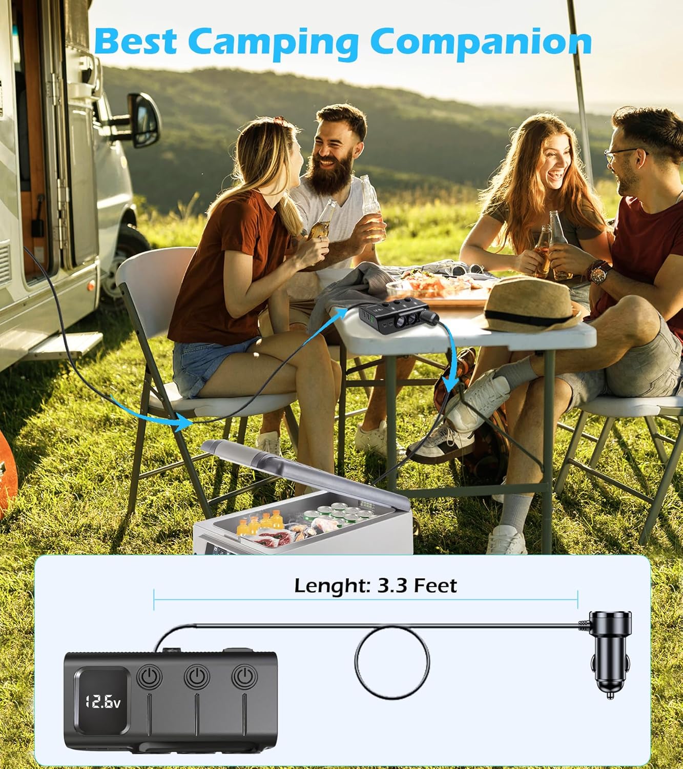 LIHAN 120W Car Splitter, 3 Cigarette Sockets Adapter, 5 USB, PD36W 8-in-1 | Power dashcam, GPS and more with 3 outlets, 5 USB ports, PD36W USB-C fast charging 3.3FT cord ,voltage monitor for RVs,Cars