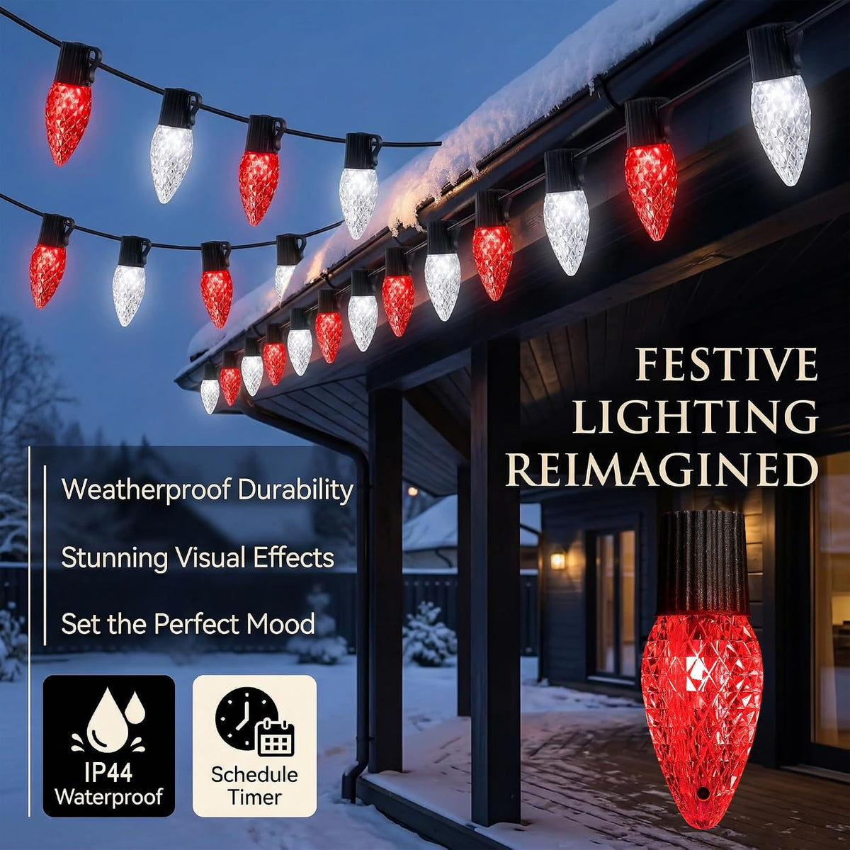 HOLILLUMA 118FT RGB Color Changing Smart C9 Christmas String Lights Outdoor
