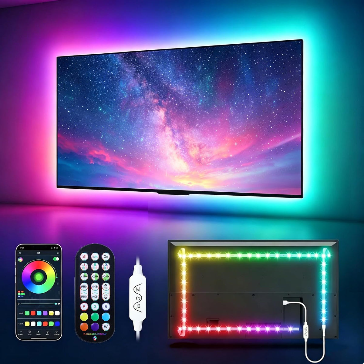 MATICOD LED Lights for TV Led Backlight, 16.4ft RGB Led Strip Lights for TV Lights Behind, USB Led Light Strip for 55-70in TV, Bluetooth APP Control Music Sync Ambient Lighting for Gaming Room