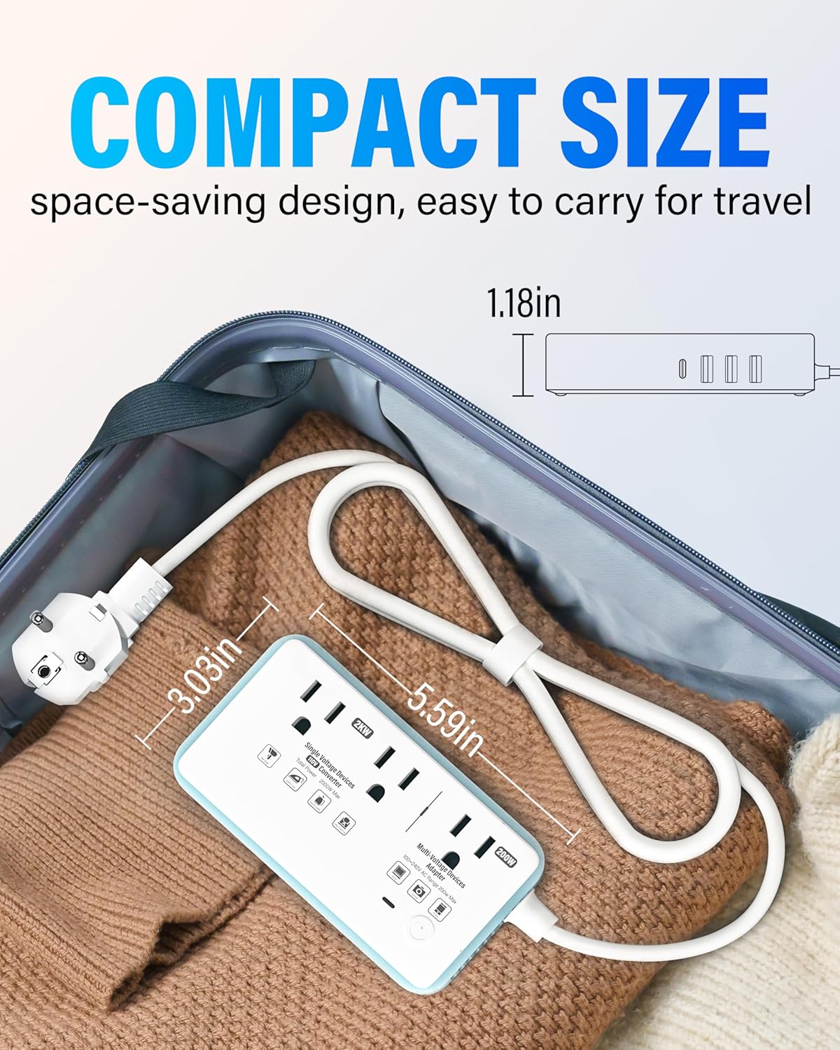 220V to 110V Voltage Converter US to Europe, 2000W Voltage Converter for European Travel with 3 AC 2 USB-C 2 USB-A Ports, and EU/UK/AU/IT European Travel Plug Adapter