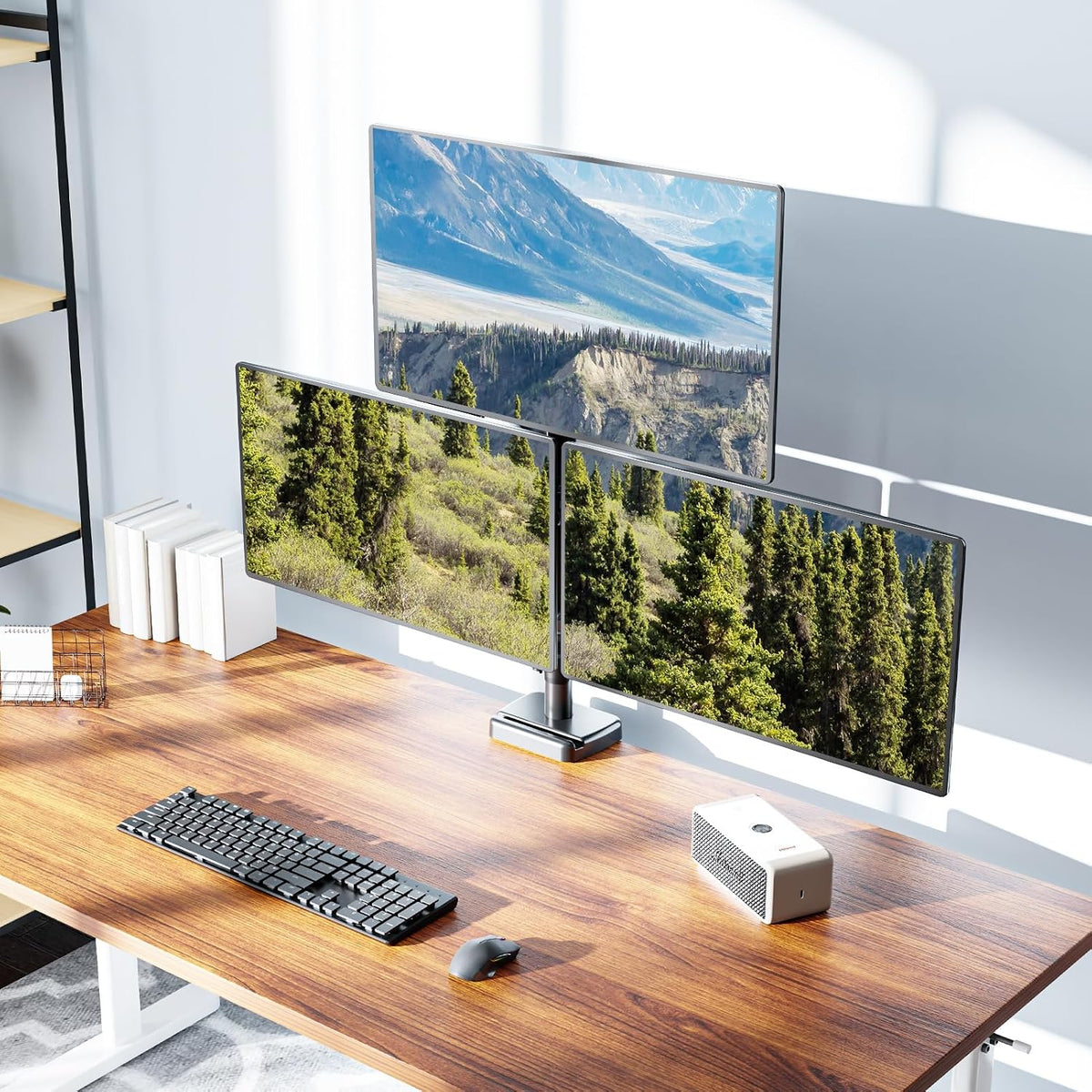 MOUNTUP Triple Monitor Mount Fits Max 32 Inch Screen, Holds 4.4-17.6lbs, 3 Monitors Desk Mount, Triple Monitor Stand for Desk, Adjutable Arm with Clamp/Grommet Base, for Home Office, 75x75/100x100