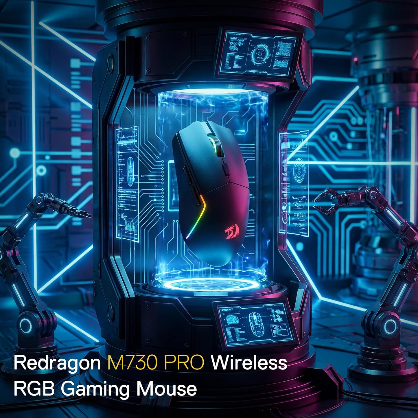 Redragon M730 PRO Wireless Lightweight RGB Gaming Mouse 10000 DPI | Cable-Free 0 Delay, Redefine Keybinding Macro, Vibing Backlight, Ergonomic Grip Body Comfort