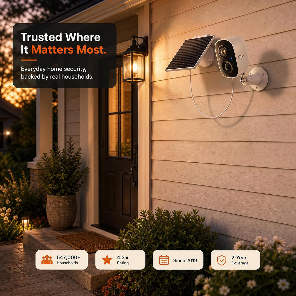 Dzees 2K Solar-Powered Outdoor Security Camera, Wireless WiFi, Spotlight