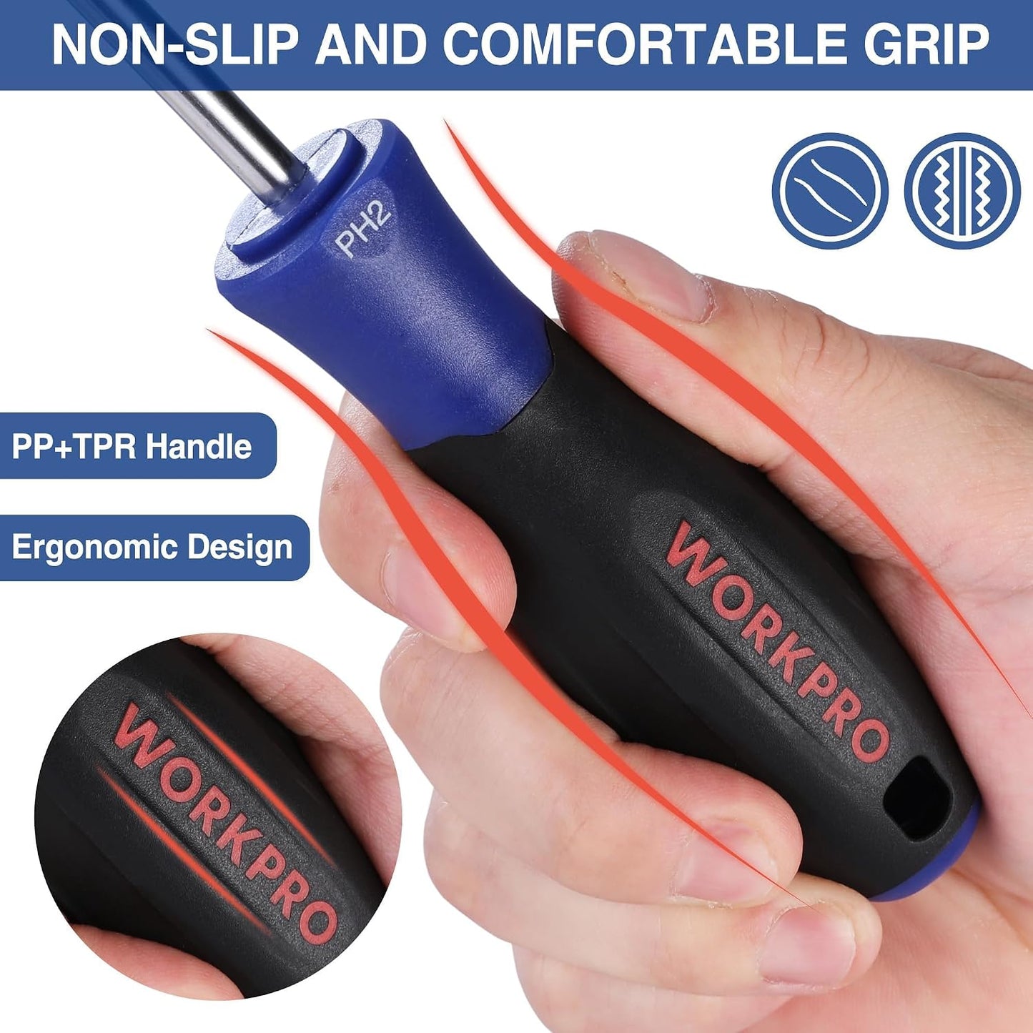 WORKPRO 10-Piece Magnetic Screwdriver Set with Pouch | Phillips, Slotted, and Flathead Screwdrivers with Non-Slip Grip for Home Repair and DIY Projects, Magnetizer Included