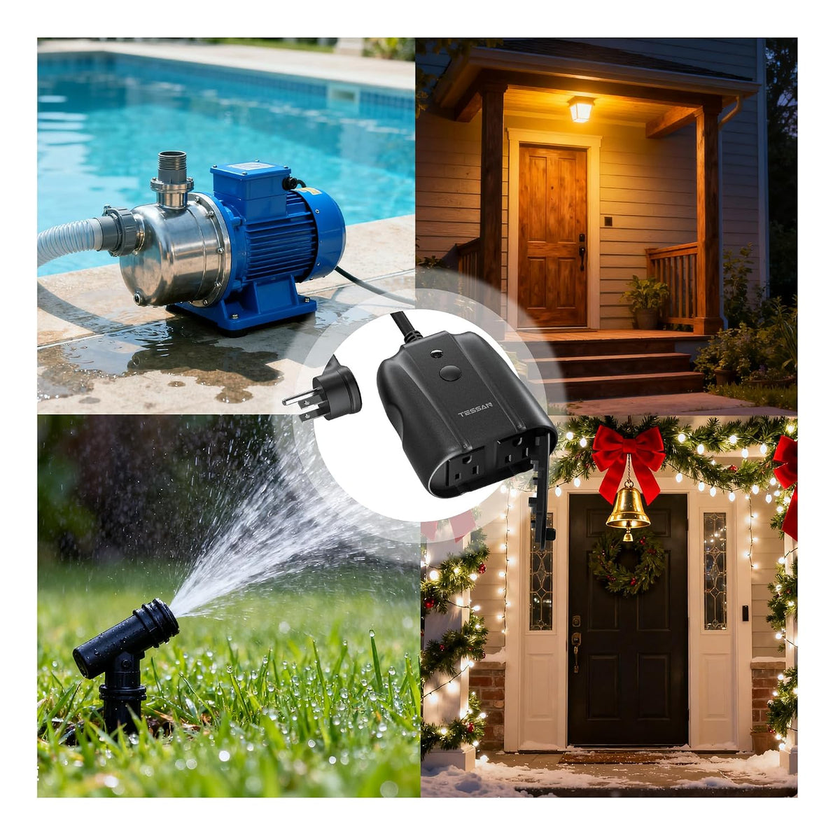 TESSAN Outdoor Smart Plug, IP44 Splash Proof, 2 Sockets