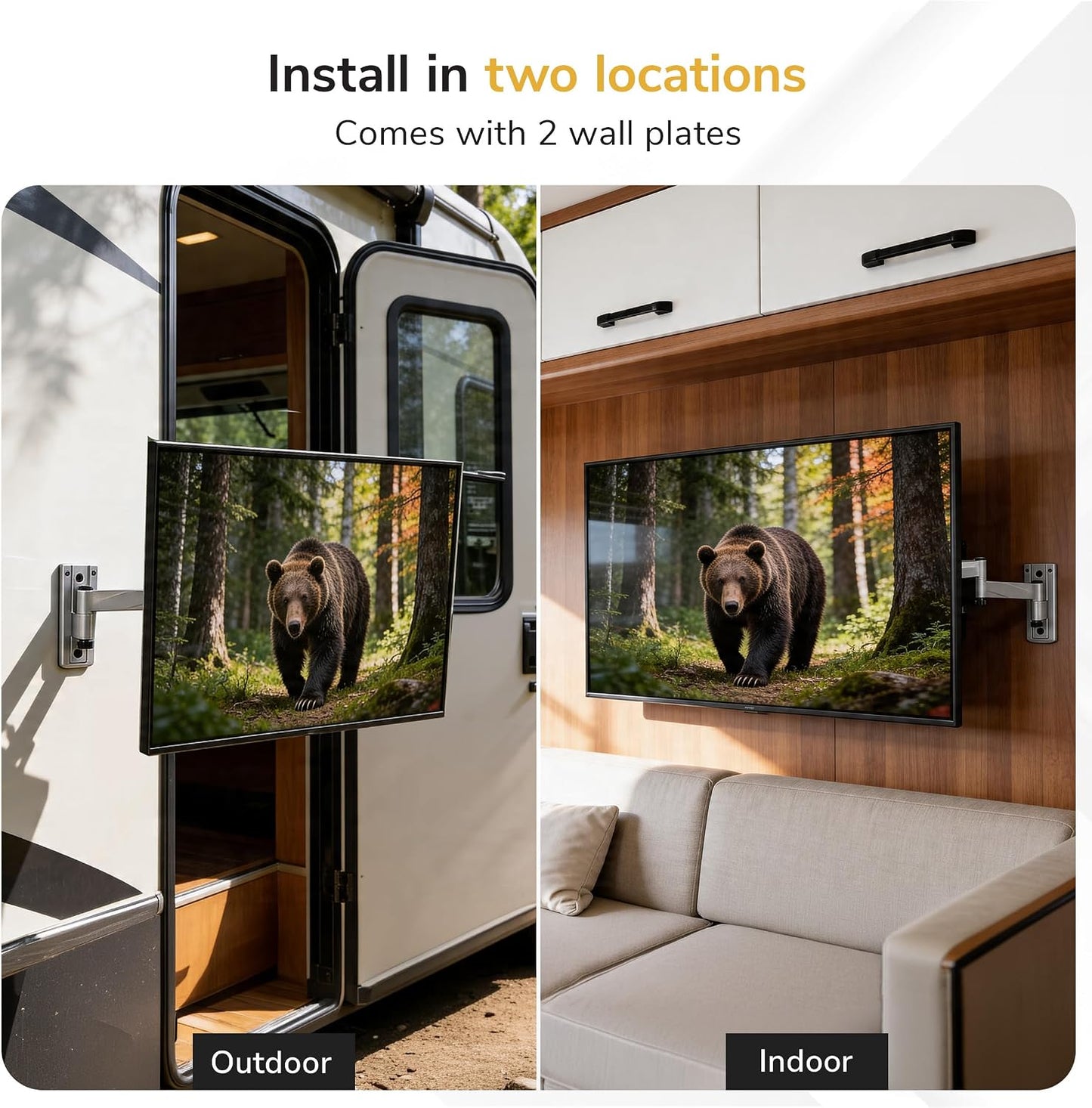 Mount-It! Lockable RV TV Mount for Camper, Trailer, Motorhome, Truck & Boat, Full Motion, Quick Release, Rust-Resistant Aluminum, Dual Wall Plates for Indoor & Outdoor, 19-43 TVs, 33 lbs, VESA 200x200