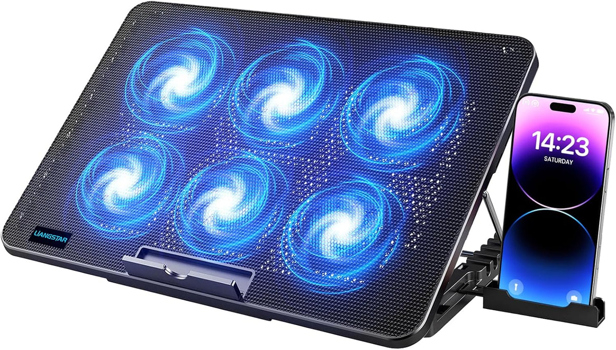 Laptop Cooling Pad, Laptop Cooler with 6 Quiet Led Fans for 15.6-17 Inch Laptop Cooling Fan Stand, Portable Ultra Slim USB Powered Gaming Laptop Cooling Pad, Switch Control Fan Speed Function