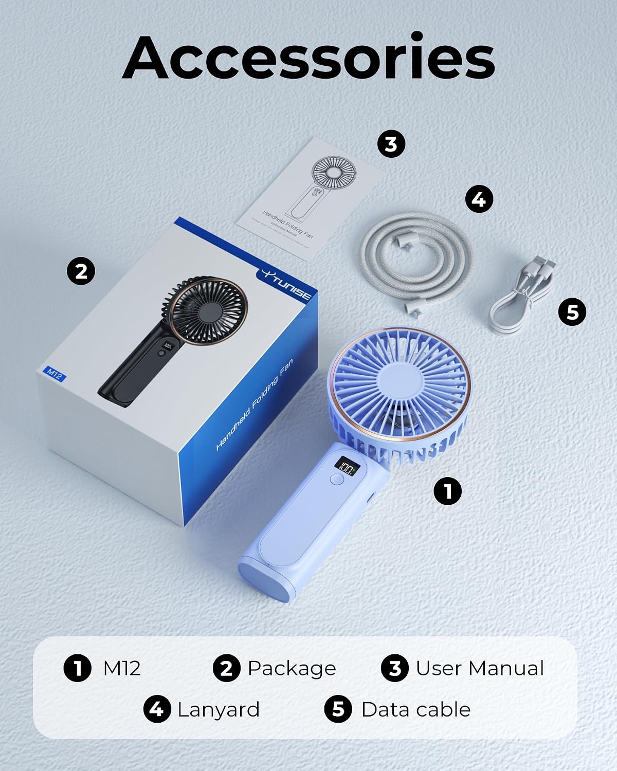 TUNISE Portable Handheld Fan, Portable Fan Rechargeable, 4000mAh, 180° Adjustable, 6 Speed Wind, Display Electricity in Real Time, USB Rechargeable Foldable Fan, Quiet Personal Fan as Power Bank