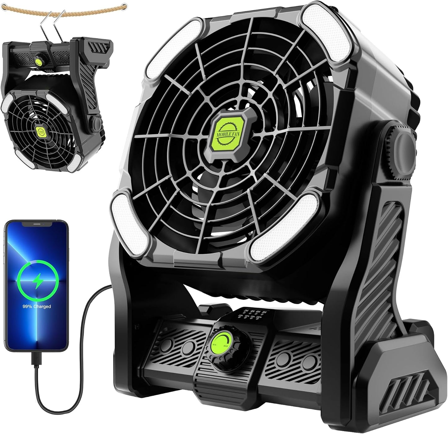 Portable Fan Rechargeable Camping Tent Fan Rechargeable Essentials | 20000mAh Cordless Battery Powered Operated Fan Camping Fan with Light, USB Rechargeable Desk Fan Portable for Travel X23 Pink