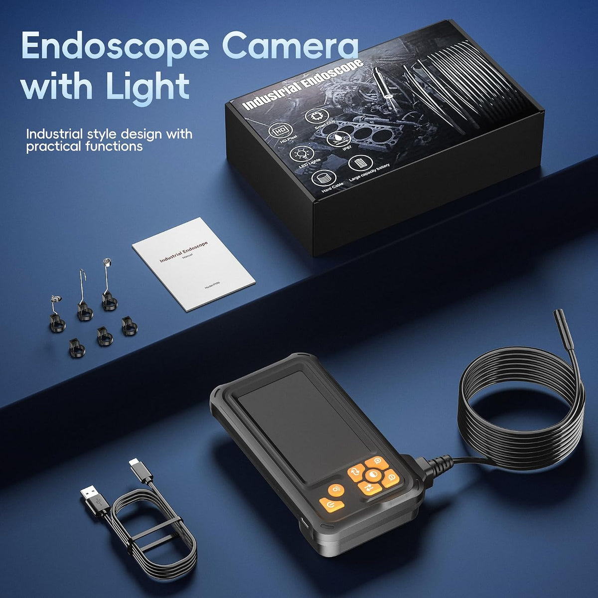 50FT Inspection Endoscope Camera with Light,1080P HD Borescope Camera | IP67 Waterproof Sewer Camera with 8 LED Lights Snake Camera with 4.3" IPS Screen, Semi-Rigid Cable for Auto & Plumbin Tools