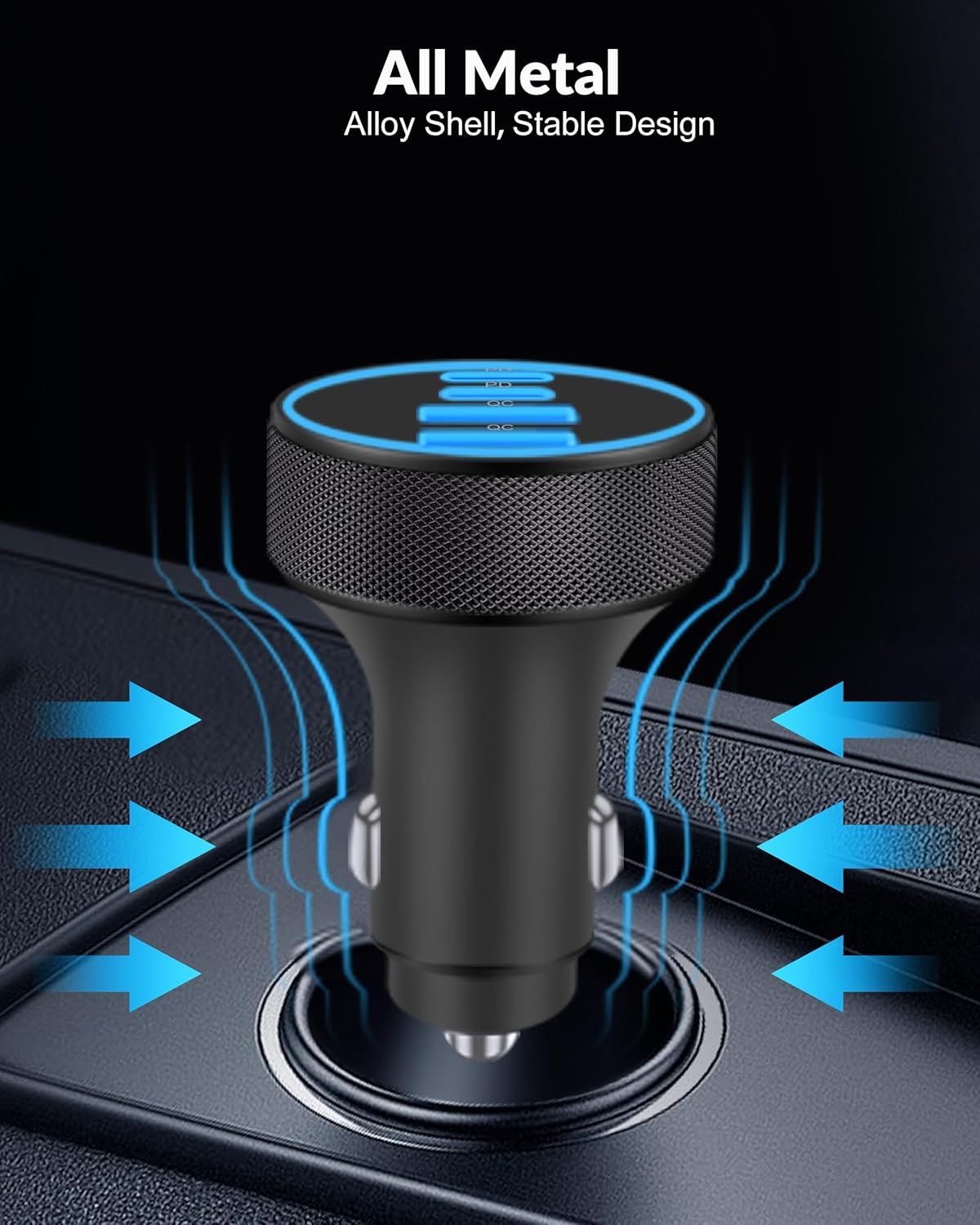 iPhone 17 16 15 Car Charger Fast Charging, 90W 4Port USB C Fast Car Charger | Cigarette Lighter Adapter, with 240W 3FT USB-C Cable, for iPhone 17/Air/17 Pro Max/17e/16/15 Pro Max/Plus/16e, iPad, Android