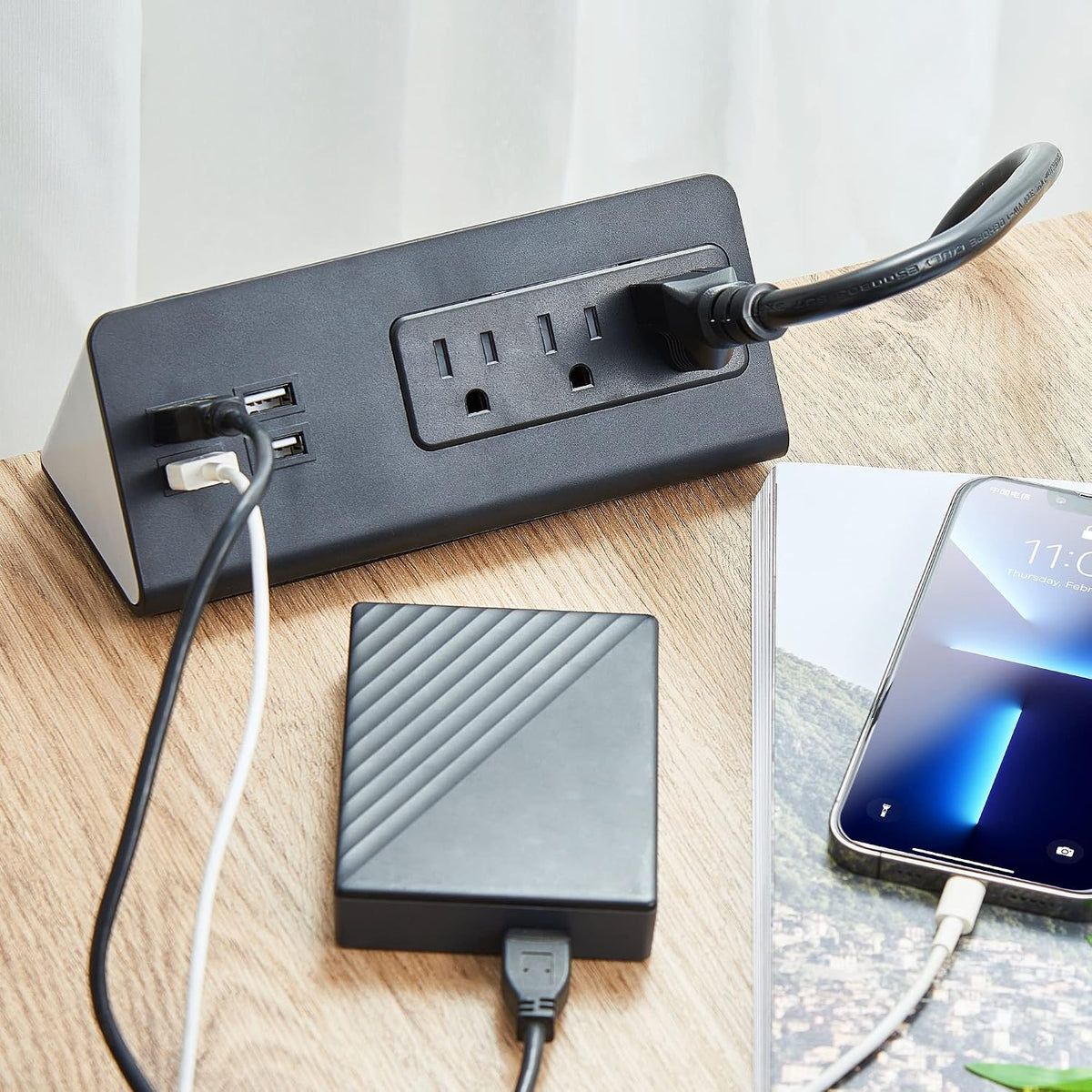 Desk Edge Mount Power Strips with USB Ports-UL Plug Outlets Tabletop Power Sockets for Nightstand/Home Office/Dormitory 4 USB Ports & 3AC Outlets