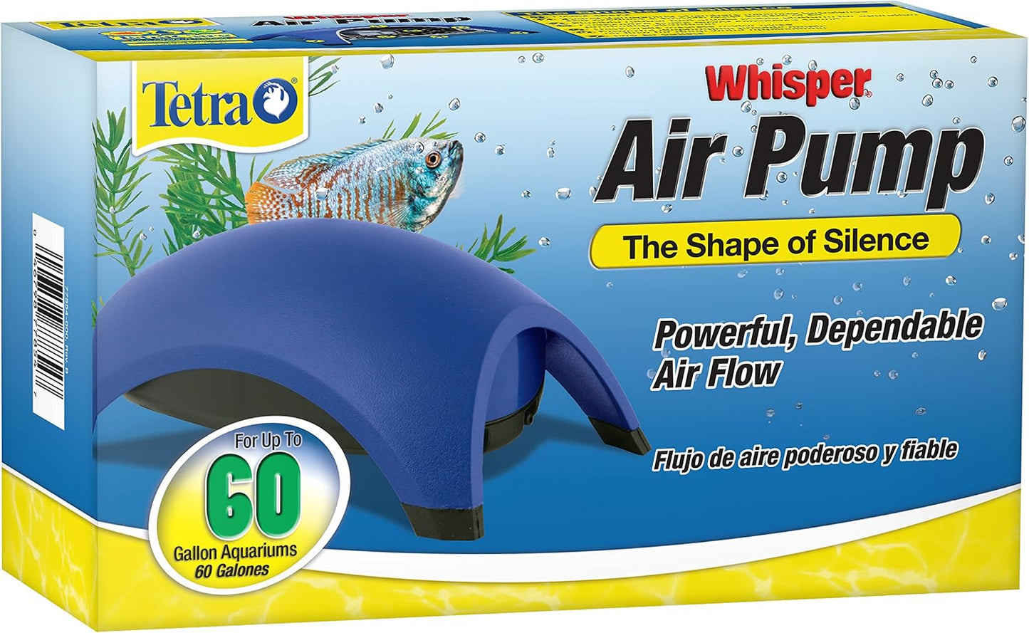 Tetra Whisper Air Pump for Up to 10 Gallon Aquariums, Non-UL | Suspended Motor For Quiet Operation, Provides Oxygen & Water Movement In Fish Tank, For Freshwater Or Marine Fish