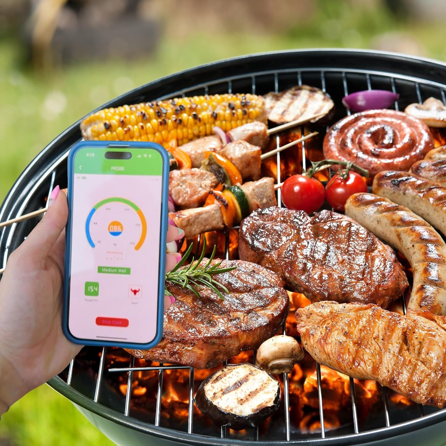 Grill Sync Wireless Meat Thermometer for Grilling, Smoking, Bluetooth | Dual Sensor Probe, Smart App Control for Grill, Smoker, Oven, Air Fryer, Waterproof Probe, USB-C Charging Case, Cooking