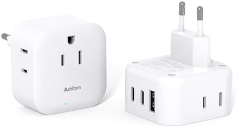 2 Pack European Travel Plug Adapter, US to Europe Plug Adapter with 3 Outlets 3 USB Charging Ports(2 USB C), Type C Adapter Travel Essentials to Most Europe EU Spain Italy France Germany Iceland
