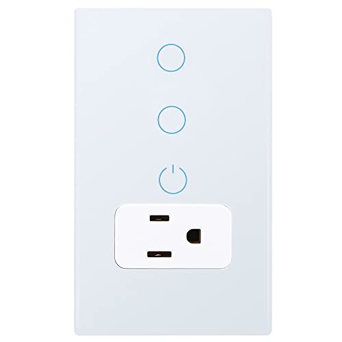 Combination Touch Light Switch and WiFi Power Wall Outlet, Tuya APP Smart Life, 15A /90-250V AC 60Hz, Combo Style, White