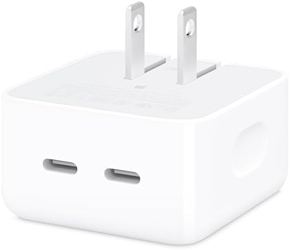 Apple 35W Dual USB-C Port Compact Power Adapter: Fast and Convenient Charging, Type C Wall Charger | 35W dual USB-C ports with folding prongs for MacBook Air, iPhone and iPad