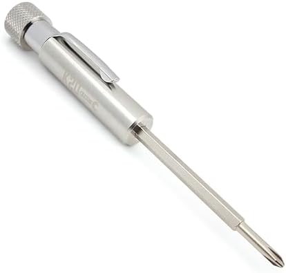 Pocket Screwdriver with Clip and Magnet - Phillips and Slotted-Flat Head - Small Tool with Magnetic Tip (Stainless Steel)