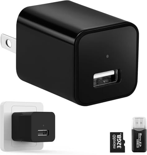 Mini Camera with 64G Card 1080P Small Security Camera Charger with Motion Detection for Indoor (No WiFi)