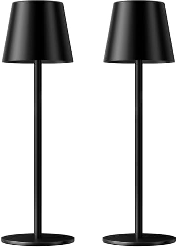 Kakanuo Cordless Table Lamp Rechargeable Black - KK 2 Pack 5000mAH Battery Operated Lamp for Counter, 3 Color Stepless Dimming Wireless Lamp for Dining Kitchen, Outdoor Patio, Touch Control