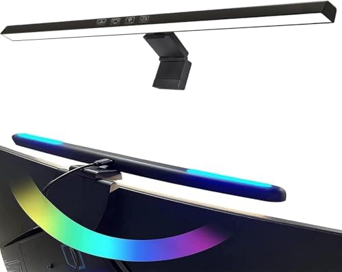 16" Flat Monitor Light Bar with RGB Backlight & 60-Min Timer, 3000-6000K Stepless Dimming, 0.3-0.8" Clamp for Office/Gaming, USB-C Eye Care Desk Lamp (Touch Control/Blue Light Filter)