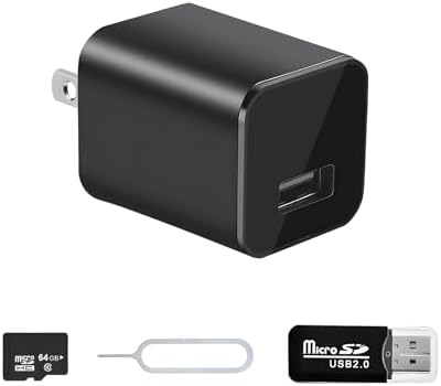 Charger Camera, 1080P Small Camera with Motion Detection, Camera with 64GB Micro SD Card Included, Nanny Camfor Home, Window, Indoor and Security (No WiFi)