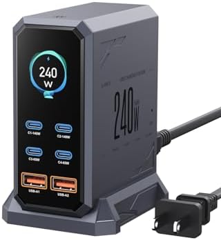 240W USB C Charger Block,ASOMETECH 6 Ports USB Charging Station,GaN 140W PD3.1 Laptop Fast Charger Adapter Desktop Charger Station with LCD Display for MacBook HP iPad iPhone Samsung